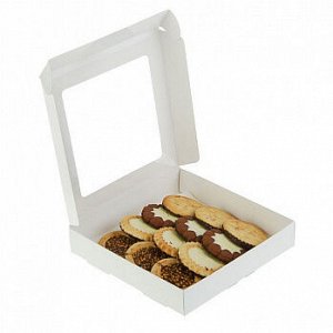 Коробка для печенья 16*16*3 см, белая с окном, 50 шт