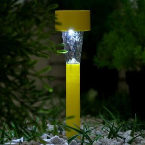 Фонарь садовый на солнечной батарее "Трапеция", 30 см, d=4.5 см,1 led,пластик, желтая ножка