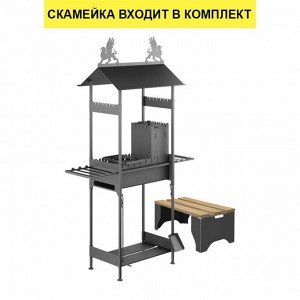 Мангал «Замок»/01, 130x61.5x235 см, с крышей, с местом под казан