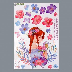 Наклейка пластик интерьерная цветная "Девушка в цветах" 60х90 см