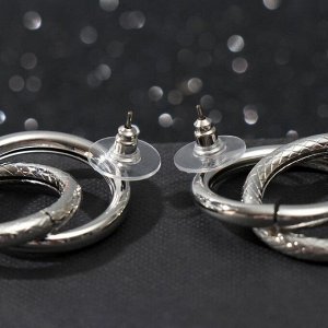 Серьги металл "Два кольца" гладкость, цвет серебро