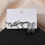 Серьги набор 3 пары &quot;Нежность&quot; узлы и рисунки, цвет серебро