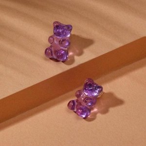 Серьги акрил "Мармеладные мишки" гвоздики, цвет фиолетовый