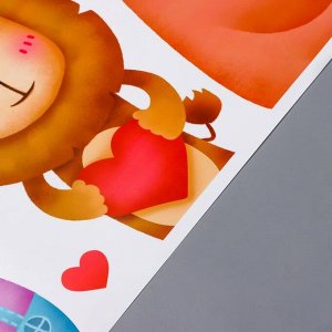 Наклейка пластик интерьерная цветная "Зверушки с сердечками" 60х90 см