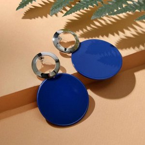 Серьги "Модерн" большой диск и кольцо, цвет синий в серебре