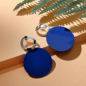 Серьги "Модерн" большой диск и кольцо, цвет синий в серебре