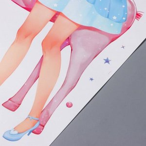 Наклейка пластик интерьерная цветная "Девушка с единорогом и шарами" 50х100 см