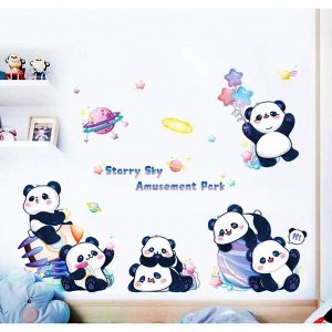 Наклейка пластик интерьерная цветная "Весёлые панды" 60х90 см