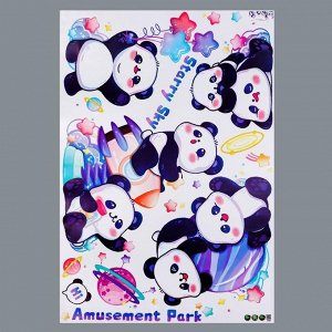 Наклейка пластик интерьерная цветная "Весёлые панды" 60х90 см