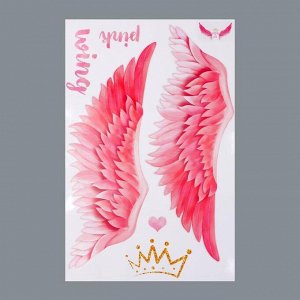 Наклейка пластик интерьерная цветная &quot;Розовые крылья с короной&quot; 60х90 см