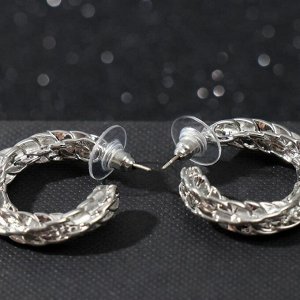 Серьги-кольца "Косичка" объёмная, цвет серебро