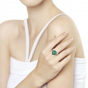 Кольцо из серебра с эмалью и зелёным ситаллом и фианитами арт 209
