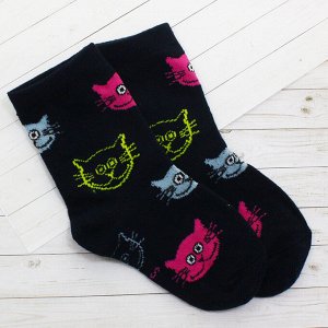 Детские носки 3-5 лет 15-18 см &quot;Котики&quot; Чёрные с розовым котиком