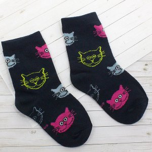 Детские носки 3-5 лет 15-18 см "Котики" Чёрные с розовым котиком