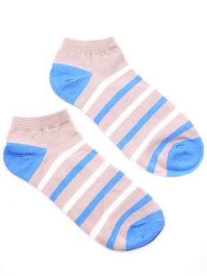 Короткие носки р.40-45 "Полосатики" Бежево-голубые