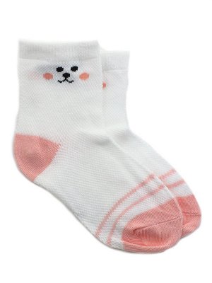 Детские носки 6-8 лет 19-22 см  "Розовый зая" Белые с рожицей