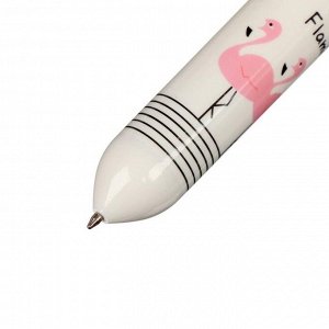 Ручка шариковая автоматическая 10-ти цветная, корпус белый, белый "Фламинго", в пакете