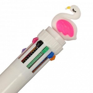 Ручка шариковая автоматическая 10-ти цветная, корпус белый, белый &quot;Фламинго&quot;, в пакете