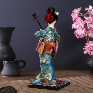 Кукла коллекционная "Гейша в цветочном кимоно с музыкальным инструментом" 30 см