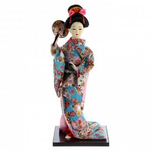 Кукла коллекционная "Японка в цветочном кимоно с опахало" 30х12,5х12,5 см