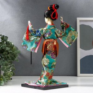 Кукла коллекционная "Гейша в бирюзовом кимоно с цветами" 32х13х13 см