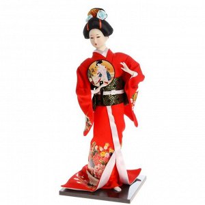 Кукла коллекционная "Гейша в красном кимоно с опахалом" 42х16,5х16,5 см