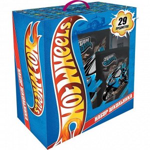 Ранец Стандарт Hot Wheels, 35 х 26.5 х 13 см, для мальчика, с наполнением, 29 предметов, синий