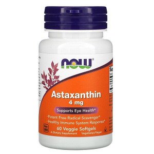 Now Foods, Астаксантин, 4 мг, 60 растительных кап