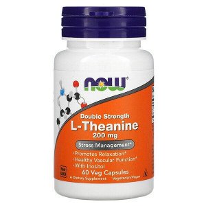 NOW Foods L-теанин, двойная сила, 200 мг, 60 капсул