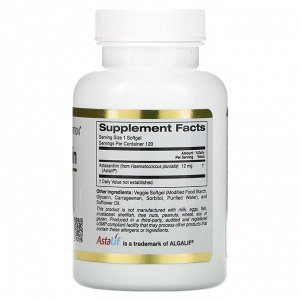 California Gold Nutrition, AstaLif, чистый исландский астаксантин, 12 мг, 120 растительных мягких таблеток