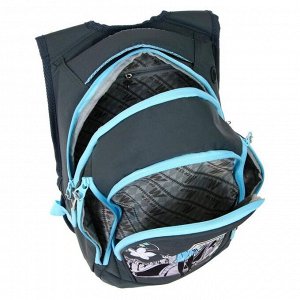 Рюкзак молодежный, Across G15, 43 х 29 х 15 см, эргономичная спинка, чёрный/голубой