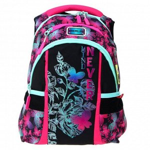 Рюкзак молодежный Across Merlin, эргономичная спинка, 43 х 29 х 15 см, чёрный/розовый/бирюзовый