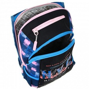 Рюкзак молодежный Across Merlin, эргономичная спинка, 43 х 29 х 15 см, NYC, чёрный/синий/розовый