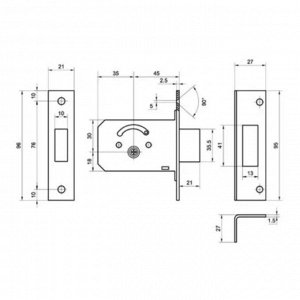 Замок врезной PALLADIUM 0156F, 5 ключей, цвет никель