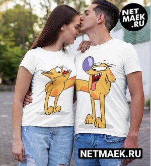 Одна футболка из комплекта для двоих котопес (кот) / модель женская / m (44-46) / белая