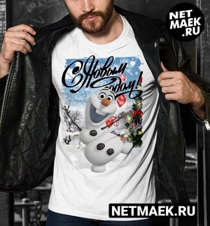 Мужская футболка с новым годом снеговик олаф - размер xl - цвет белый