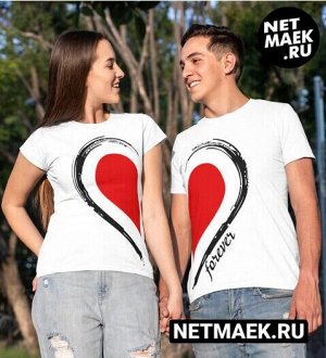 Одна футболка из комплекта с сердцем / модель унисекс / размер m (46-48)