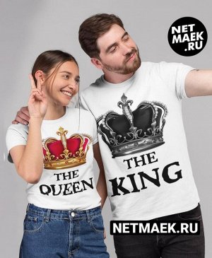 Одна футболка из комплекта для двоих king &amp; queen (king) / модель унисекс / белая / s (44-46) / принт мужской