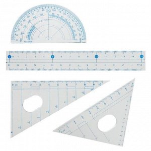 Набор чертежный, 9 предметов (2 циркуля - 130 мм, грифель, точилка, с рейсфедером, линейка, транспортир, 2 угольника), в пластиковом пенале