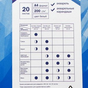 Папка для акварели А4, 20 листов ЗХК «Я-Художник!», блок 200г/м2, МИКС