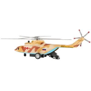 COPTER-20SLMIL-BN Модель металл свет-звук вертолет ВОЕННО-ТРАНСПОРТНЫЙ 20см, люк, камуф, кор. Технопарк в кор.2*36шт