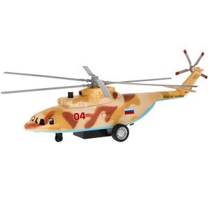 COPTER-20SLMIL-BN Модель металл свет-звук вертолет ВОЕННО-ТРАНСПОРТНЫЙ 20см, люк, камуф, кор. Технопарк в кор.2*36шт