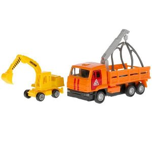 SB-19-29-B-WB Машина металл KAMAZ ЭВАКУАТОР, 12 см, дв., подв.дет.,инер.+экск. 7,5 см,кор. Технопарк в кор.2*24шт