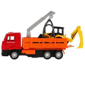 SB-19-29-E-WB Машина металл KAMAZ ЭВАКУАТОР, 12 см, дв.,подв.дет.,инер.+погр.-экск. 7,5 см Технопарк в кор.2*24шт