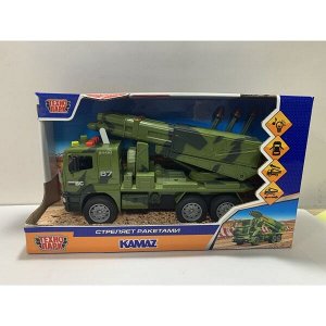 KAMROCK-25PLMIL-GN Машина пластик свет-звук KAMAZ РАКЕТНИЦА 25 см, двери, инер, камуф, кор. Технопарк в кор.2*12шт