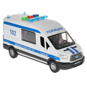 TRANSITVAN-16PLPOL-WH Машина пластик свет-звук FORD TRANSIT ПОЛИЦИЯ 16 см, двери, 3 кнопки, кор. Технопарк в кор.2*36шт