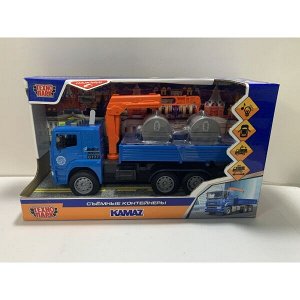 KAMCRN-28PLCN-BU Машина пластик свет-звук KAMAZ МАНИПУЛЯТОР 28 см, кон, двер, инер, син, кор. Технопарк в кор.2*12шт