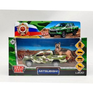 L200-12MILGN-DOG Машина металл "МИЦУБИШИ" "mitsubishi l200 pickup камуфляж" дл 13 см, откр дв, баг, с овчаркой, в кор