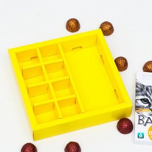 Коробка под 8 конфет + шоколад, с окном , "Любовь-это.", оранжевая, 17,7 х 17,85 х 3,85 см