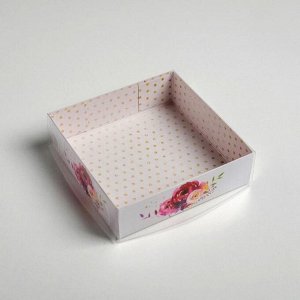 Коробка для макарун с PVC крышкой «Цветы», 12 х 12 х 3 см
